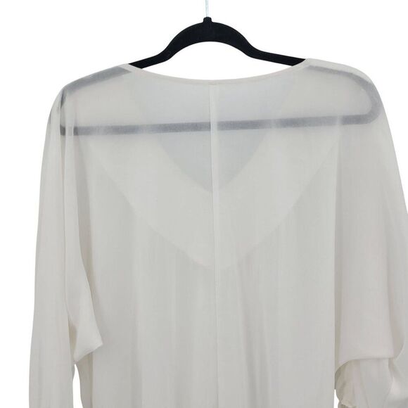 Retro White Blouse Sz M Silver Beaded Sheer Batwing Peasant Glam Pullover - Picture 5 of 9